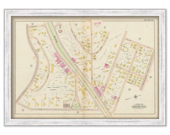 BROOKLINE, Massachusetts 1900 map, Plate 12 - Beacon St, Washington St, Park Street - Replica or GENUINE ORIGINAL