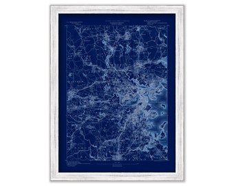 GREATER BOSTON, Massachusetts 1890 - Topographic Map - Blueprint Version