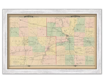 WOOD and PORTAGE COUNTIES, Wisconsin 1878 Map, Replica or Genuine Original