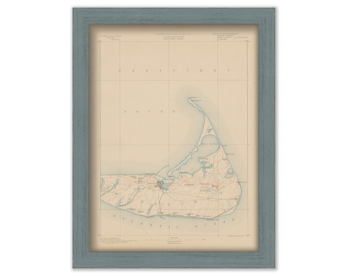 NANTUCKET, Massachusetts 1890 - Topographic Map - Replica and Genuine Original