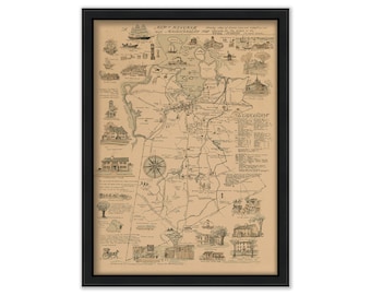 Pictorial Map of HINGHAM, Massachusetts 1635 to 1927