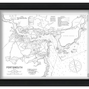 Portsmouth Harbor, New Hampshire  - Nautical Chart by George W. Eldridge 1909 - Black + White