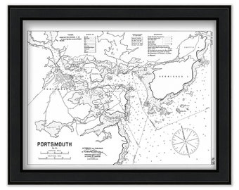 Portsmouth Harbor, New Hampshire  - Nautical Chart by George W. Eldridge 1909 - Black + White