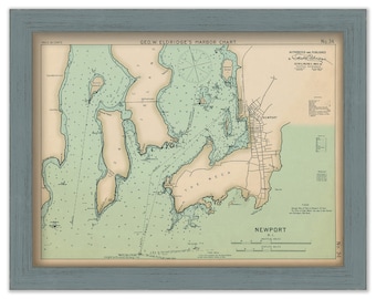 Newport Rhode Island - Nautical Chart by George W. Eldridge 1901 Colored Version