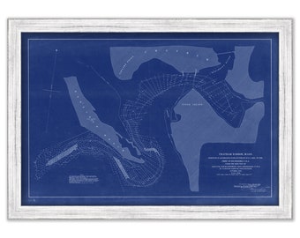 CHATHAM HARBOR SURVEY, Massachusetts - 1890 Nautical Chart Blueprint