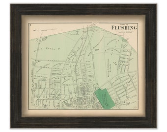 Flushing, New York 1873 Map, Replica and GENUINE ORIGINAL