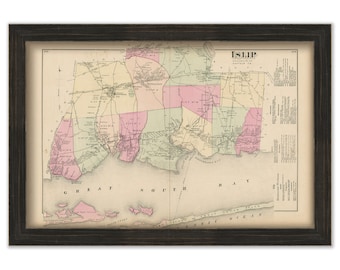 Islip and Fire Island, New York 1873 Map, Replica and GENUINE ORIGINAL