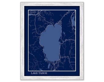 LAKE TAHOE, California/Nevada -  Contemporary Map Poster Blueprint