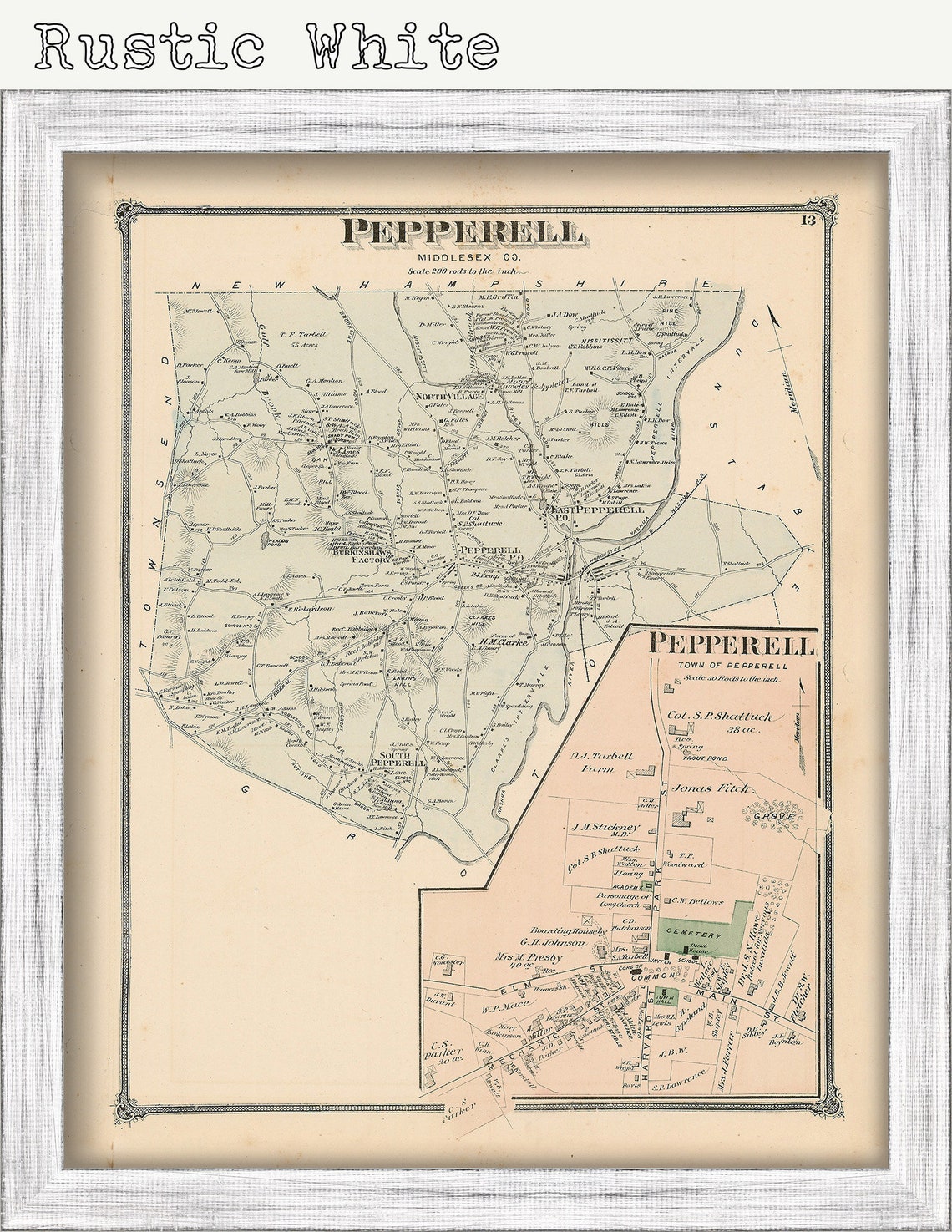 Town and Village of PEPPERELL Massachusetts 1875 Map Etsy