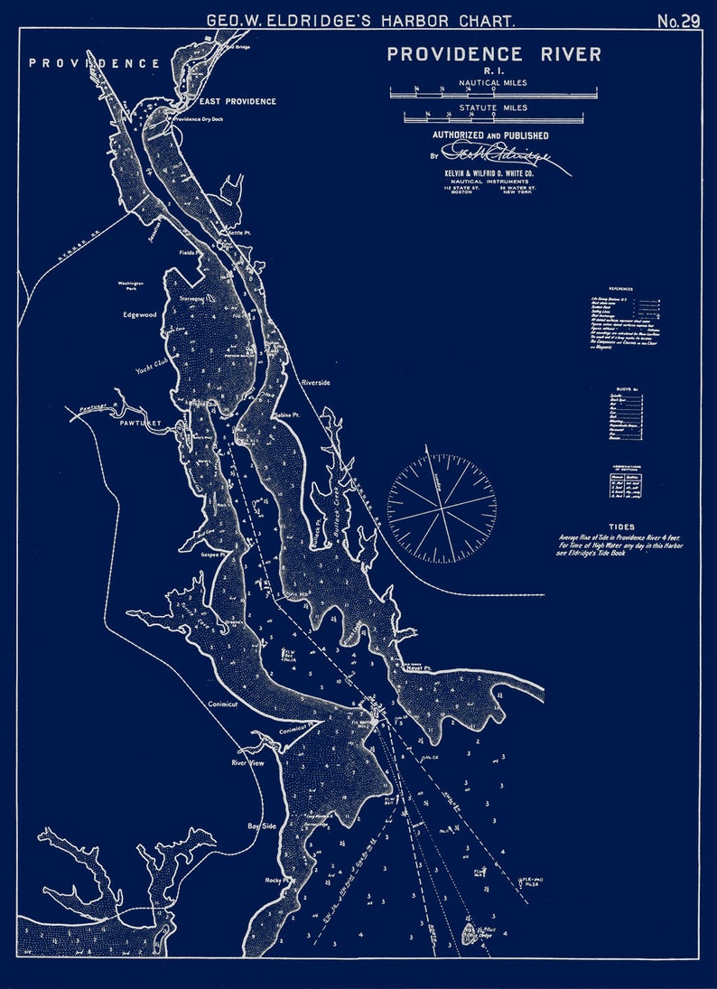 Providence River, Rhode Island Blue Print Nautical Chart by
