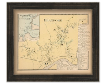 BRANFORD, Connecticut, 1868 Map, Replica or Genuine Original