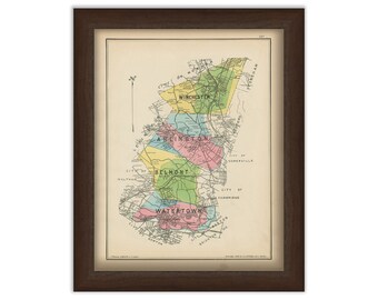 Winchester, Arlington, Belmont and Watertown, Massachusetts 1889 Map - Replica or Genuine ORIGINAL