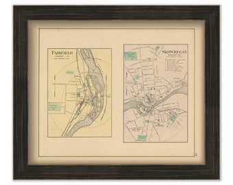 Skowhegan and Fairfield, Maine 1890 Map, Replica or GENUINE ORIGINAL