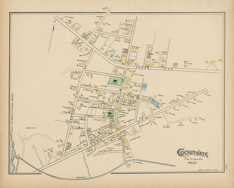 WAYLAND Massachusetts 1889 Map Replica or Genuine ORIGINAL Etsy