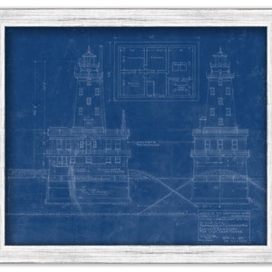 CHICAGO HARBOR LIGHTHOUSE, Illinois  - Blueprint Drawing and Plan of the Lighthouse in 1917