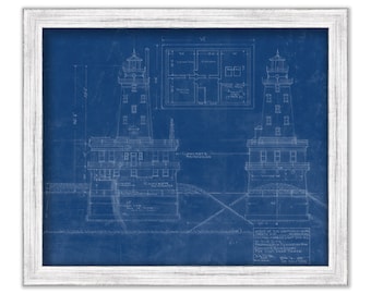 CHICAGO HARBOR LIGHTHOUSE, Illinois  - Blueprint Drawing and Plan of the Lighthouse in 1917