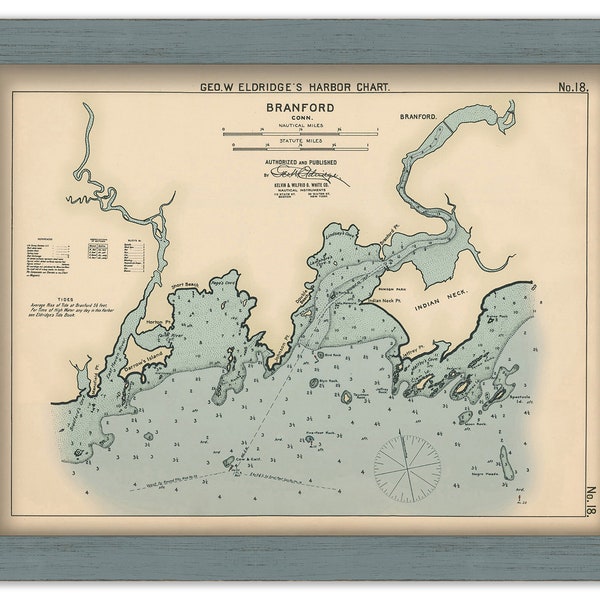 BRANFORD, Connecticut - Nautical Chart by George W. Eldridge - Colored Version