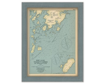 Port Clyde, Tennant's Harbor and Monhegan Island, Maine 1909 - Nautical Chart by Geo. Eldridge Colored Version