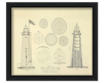 MINOT'S LEDGE LIGHTHOUSE, Scituate/Cohasset, Massachusetts 1855 Architectural Drawings