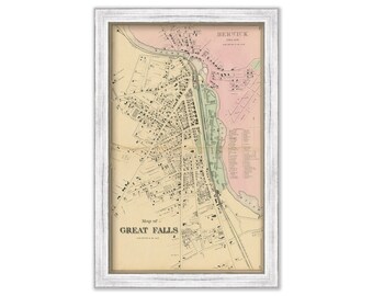 Great Falls, SOMERSWORTH, New Hampshire 1871 Map, Replica or GENUINE ORIGINAL