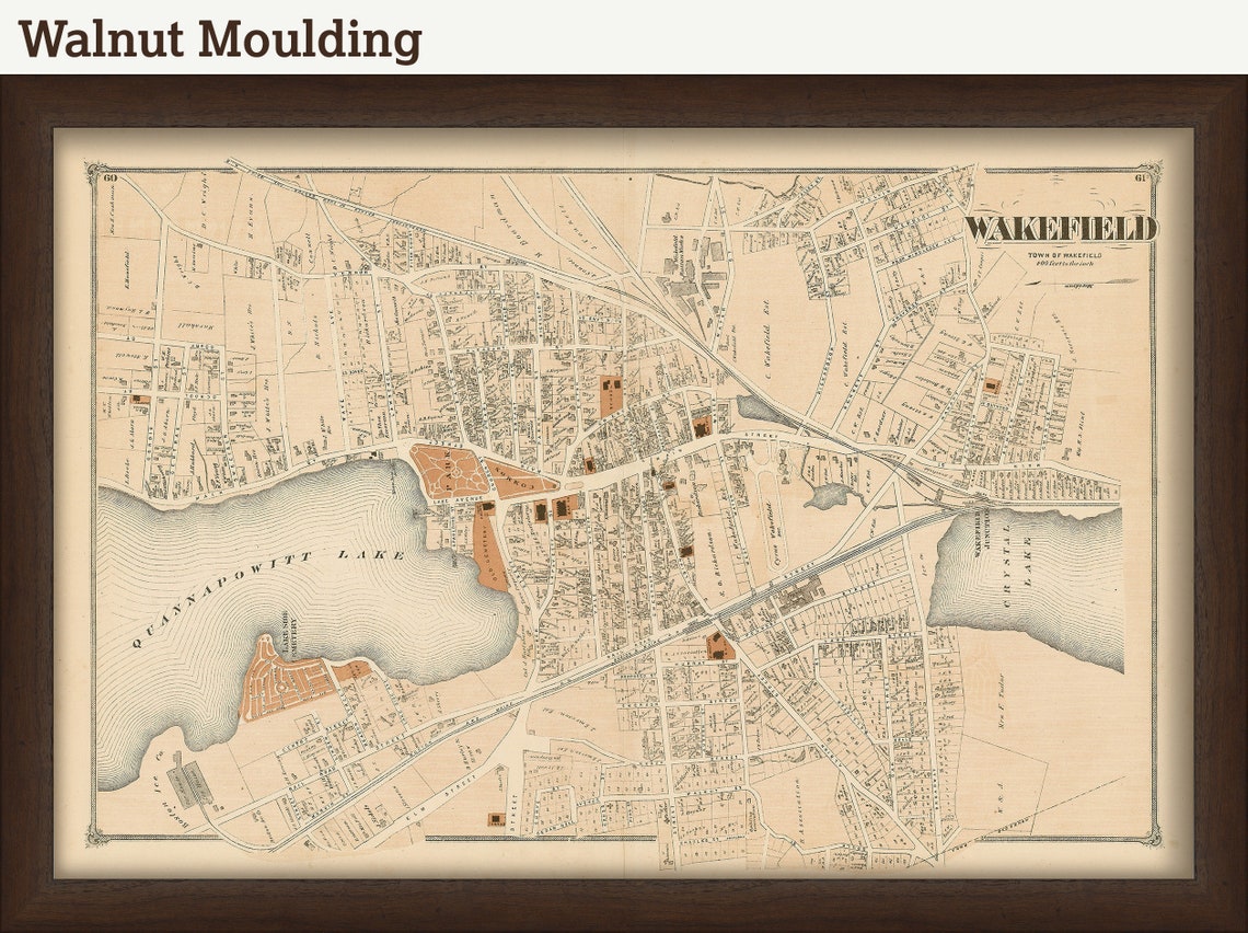 Village of WAKEFIELD Massachusetts 1875 Map Replica or Etsy