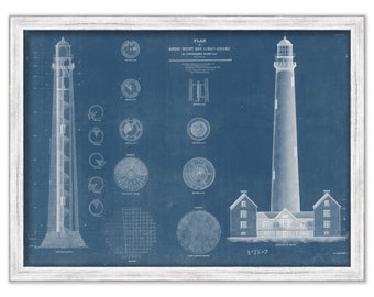 SHINNECOCK LIGHTHOUSE, Long Island, New York  -   Blueprint Drawing and Plan of the Lighthouse as it was in 1857.