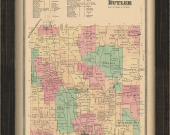 Town of BUTLER, New York 1874 Map, Replica and GENUINE ORIGINAL