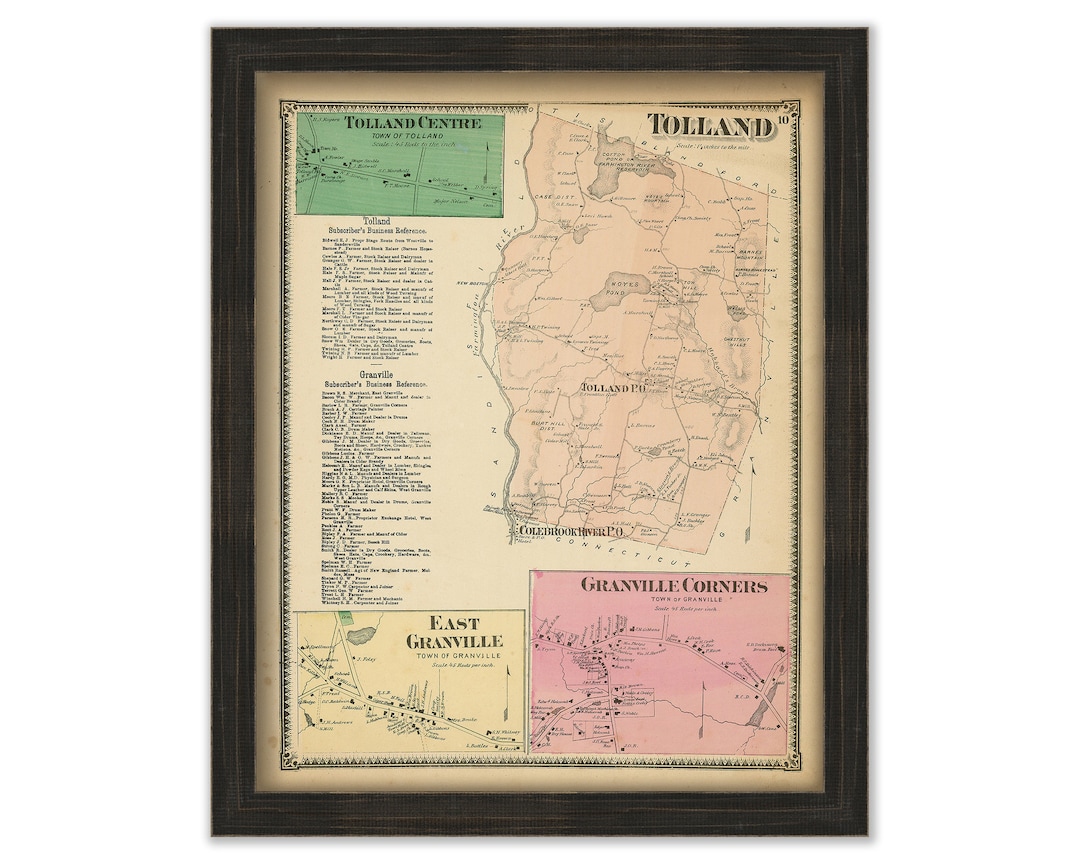 Town of TOLLAND, Massachusetts 1870 Map Etsy New Zealand