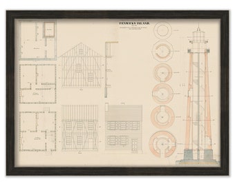 FENWICKS ISLAND LIGHTHOUSE, Delaware/Maryland  - Drawing and Plan of the Lighthouse as it was in 1857.