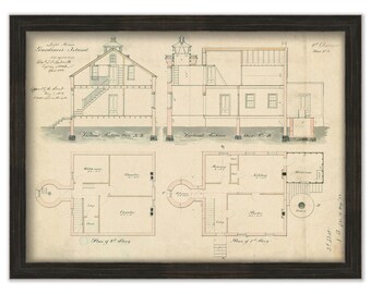 GARDINIER ISLAND LIGHTHOUSE, Long Island, New York - Drawing and Plan of the Lighthouse 1853