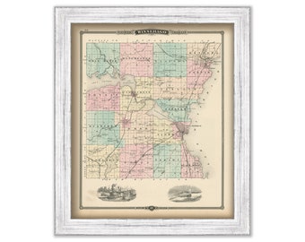 WINNEBAGO COUNTY, Wisconsin 1878 Map, Replica or Genuine Original