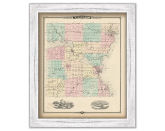 WINNEBAGO COUNTY, Wisconsin 1878 Map, Replica or Genuine Original