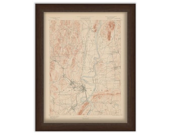 Northampton, Amherst, Williamsburg and Hatfield, Massachusetts 1890 - Topographic Map - Replica and Genuine Original