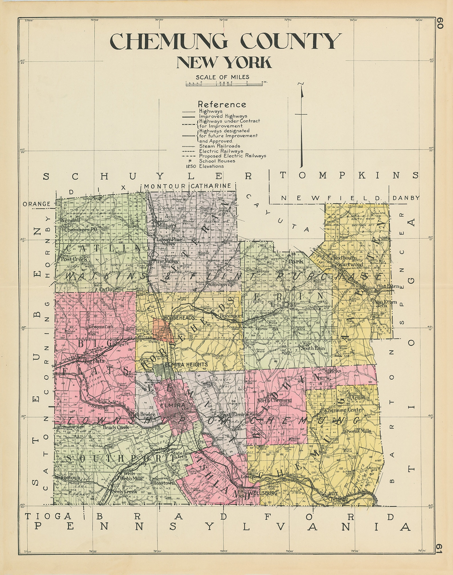 CHEMUNG County New York 1912 Map Replica or GENUINE ORIGINAL Etsy