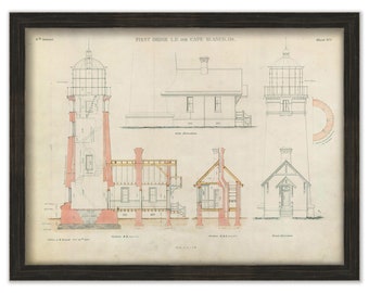 CAPE BLANCO LIGHTHOUSE, Oregon - Drawing and Plan of the Lighthouse as it was in 1869.
