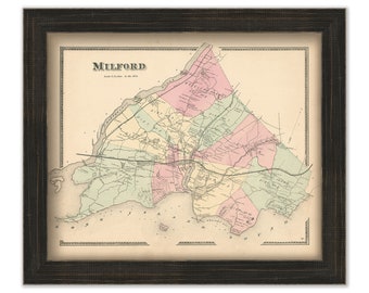 MILFORD, Connecticut, 1868 Map, Replica or Genuine Original