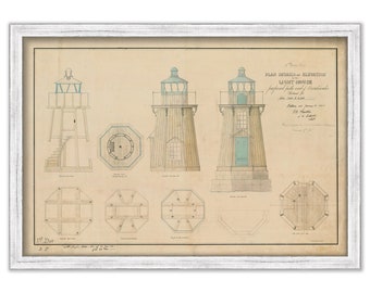 PORTLAND BREAKWATER LIGHT aka Bug Light, Maine  - Drawing and Plan of the Lighthouse as it was in 1855.