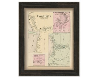 Cold Spring and North Point Villages, Huntington, New York 1873 Map, Replica and GENUINE ORIGINAL