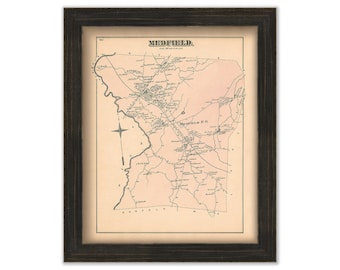 Town of MEDFIELD, Massachusetts 1876 Map - Replica or GENUINE ORIGINAL