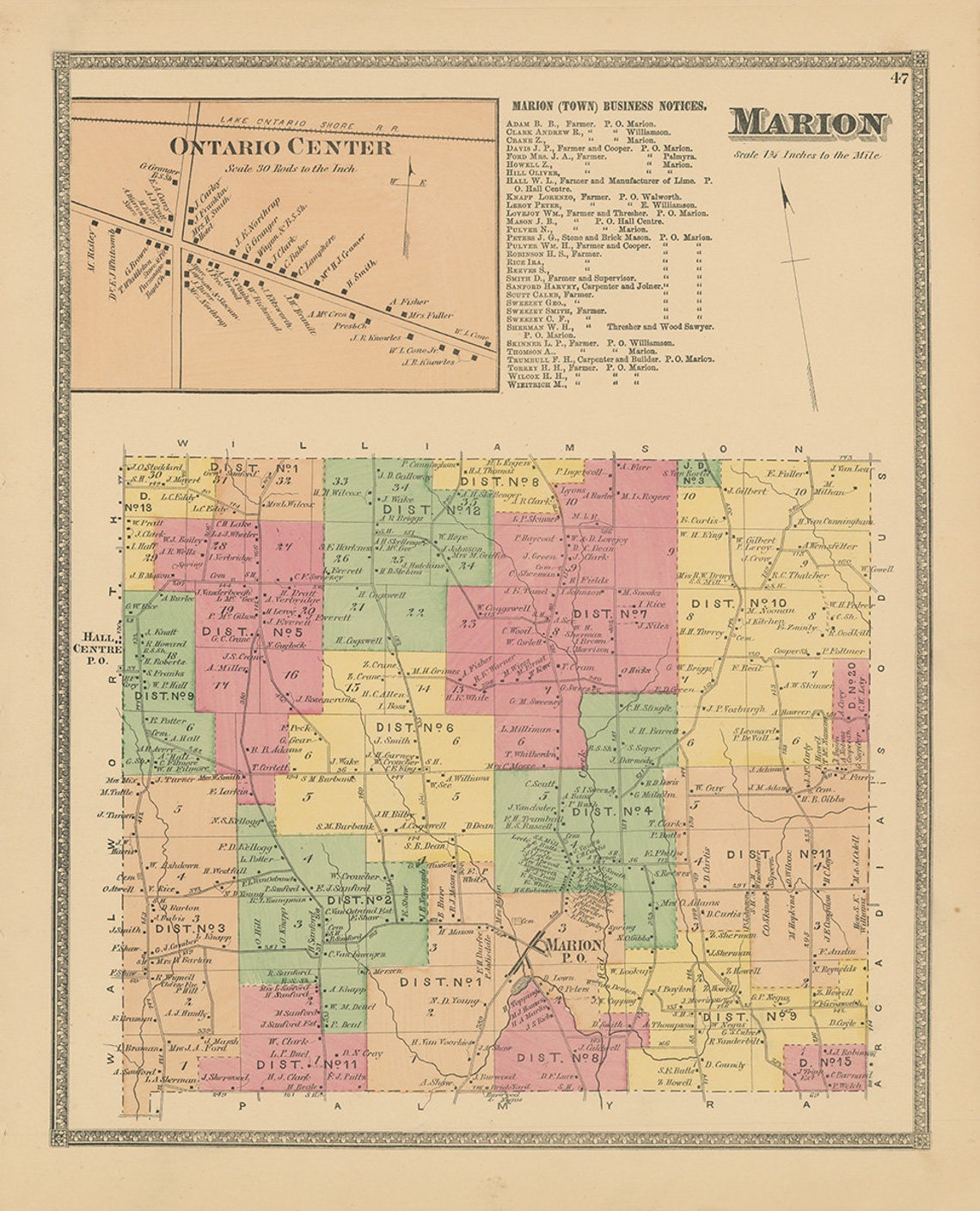 Town of MARION New York 1874 Map Replica and GENUINE Etsy
