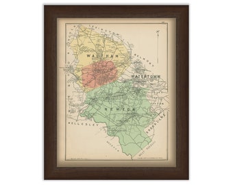 WALTHAM and NEWTON, Massachusetts 1889 Map - Replica or Genuine ORIGINAL