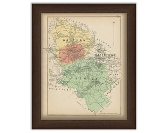 WALTHAM and NEWTON, Massachusetts 1889 Map - Replica or Genuine ORIGINAL