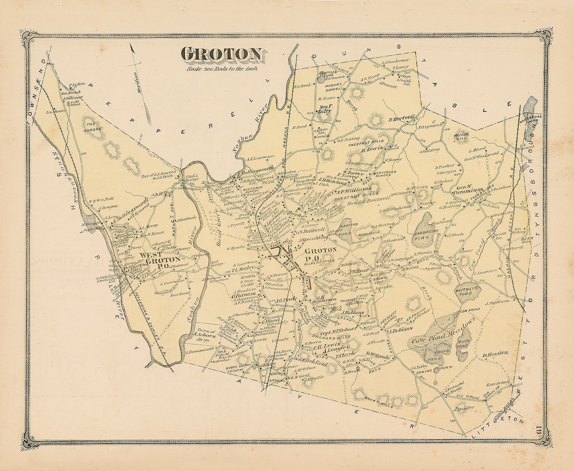 GROTON Massachusetts 1875 Map Replica or Genuine ORIGINAL Etsy