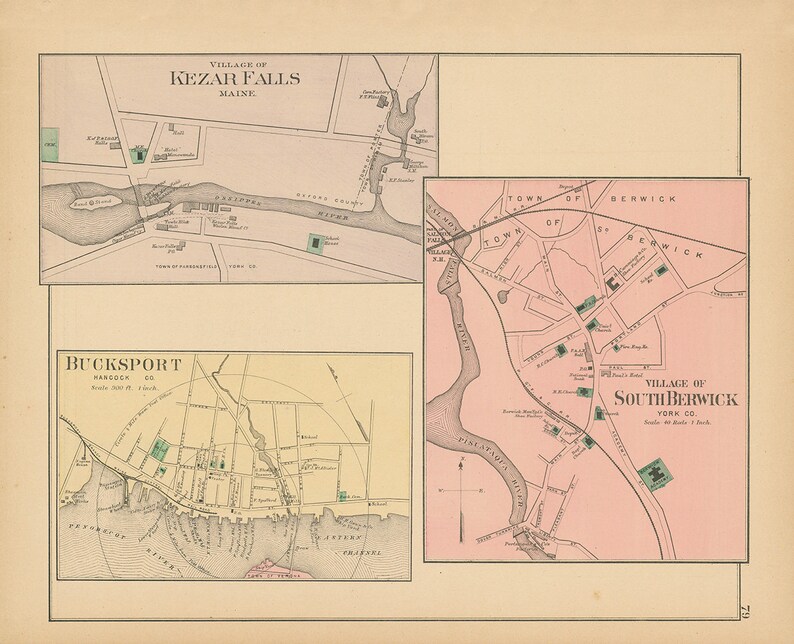 Bucksport South Berwick and Kezar Falls Maine 1890 Map Etsy