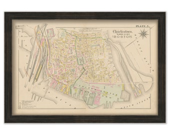 CHARLESTOWN, Massachusetts 1882 Map - Replica or Genuine ORIGINAL - Navy Yard, Monument Square