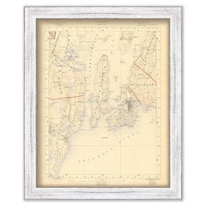 NEWPORT, Jamestown, Narragansett, Middletown and Portsmouth, Rhode Island 1891 Topographic Map - Replica or Genuine Original