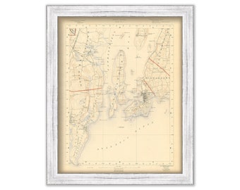 NEWPORT, Jamestown, Narragansett, Middletown and Portsmouth, Rhode Island 1891 Topographic Map - Replica or Genuine Original
