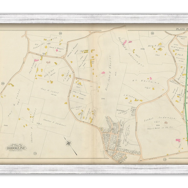 BROOKLINE, Massachusetts 1900 map, Plate 21 - The County Club, Clyde St, Lee Street - Replica or GENUINE ORIGINAL