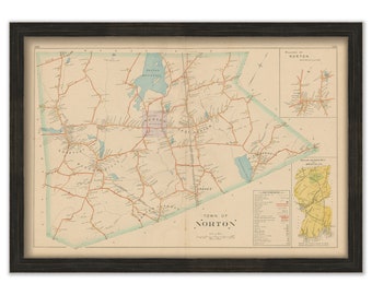 NORTON, Massachusetts 1895 Map - Replica or GENUINE Original
