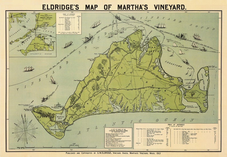 MARTHA'S VINEYARD Massachusetts Nautical Chart by | Etsy
